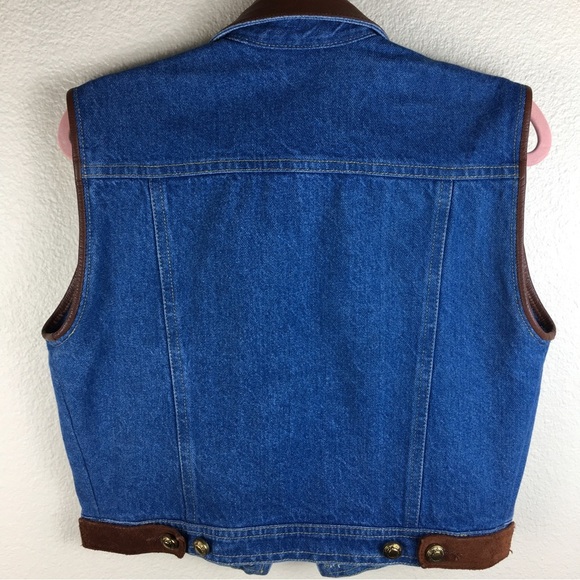 St. Maarten Dallas Vintage Leather Denim Mix Media Studded Vest Sz M - Picture 6 of 15